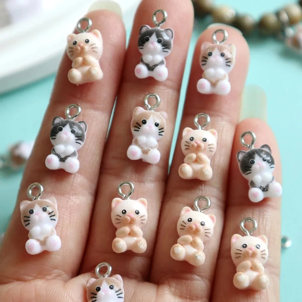 Cute Mini Cat Kitten Charms - 20pcs Adorable Resin Pendants for DIY Jewelry Making - Fashion Accessories - Wholesale Craft Gifts