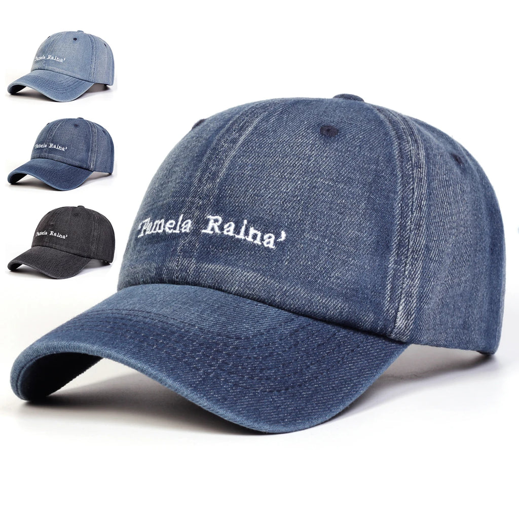 Unisex Pamela Raina Letter Embroidery Wash Baseball Caps Adjustable Casual Hats Spring and Autumn Outdoor Sunscreen Hat