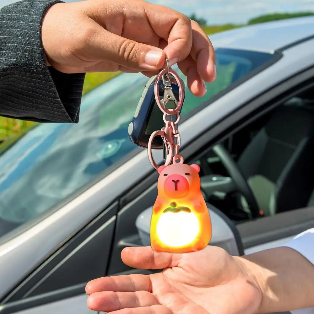 Creative Capybara Keychain With Lighted Cute Luminous Capibara Anime Lighting Keyring Mini Doll Capybara Keyring Accessories