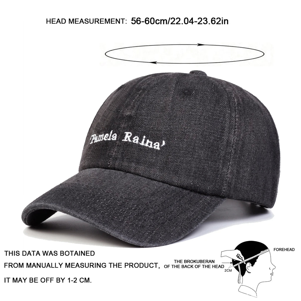 Unisex Pamela Raina Letter Embroidery Wash Baseball Caps Adjustable Casual Hats Spring and Autumn Outdoor Sunscreen Hat