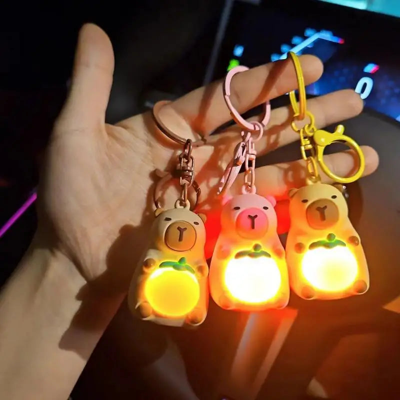 Creative Capybara Keychain With Lighted Cute Luminous Capibara Anime Lighting Keyring Mini Doll Capybara Keyring Accessories