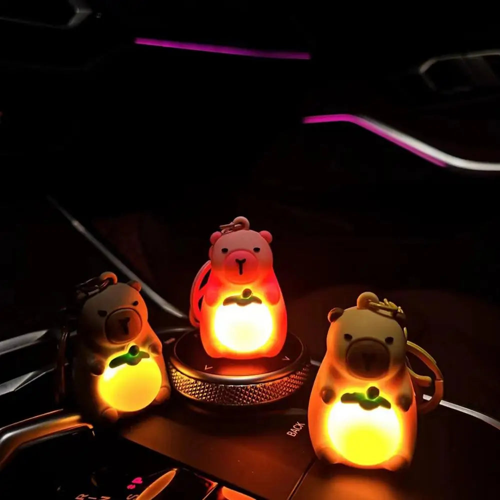 Creative Capybara Keychain With Lighted Cute Luminous Capibara Anime Lighting Keyring Mini Doll Capybara Keyring Accessories