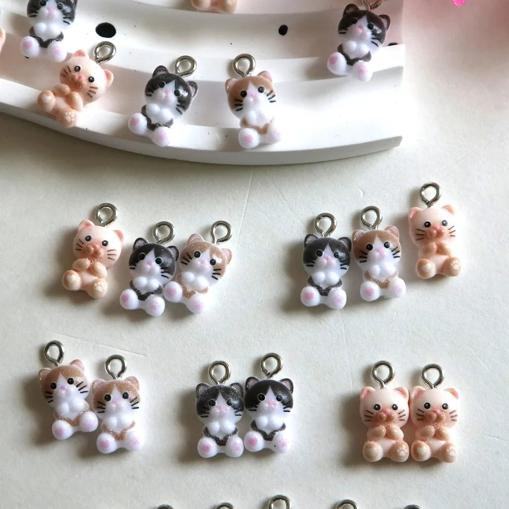 Cute Mini Cat Kitten Charms - 20pcs Adorable Resin Pendants for DIY Jewelry Making - Fashion Accessories - Wholesale Craft Gifts